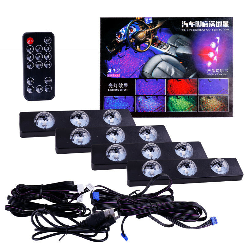 Car 12LED RGB Star Sole Atmosphere Lights Sound Control Decor Bottom Lamp Kit