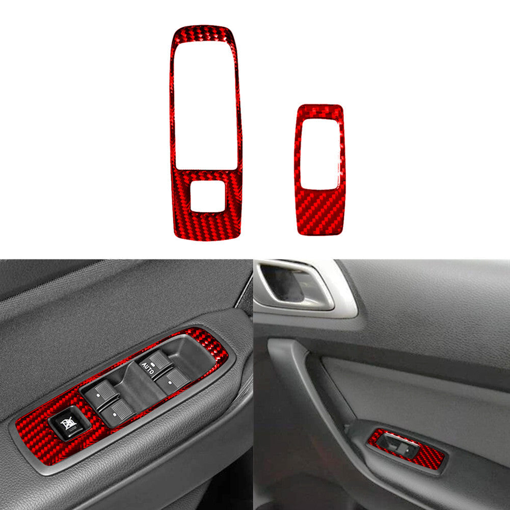 2X Red Carbon Fiber Front Door Control Frame Cover Trim for Ford Ranger 2019-22
