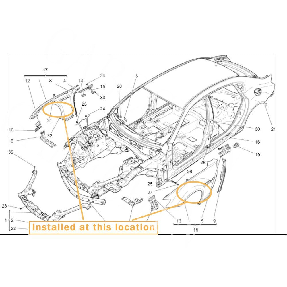 Front fender assembly kit for Maserati Quattroporte - Equipment Manufacturer 673009034 673009035