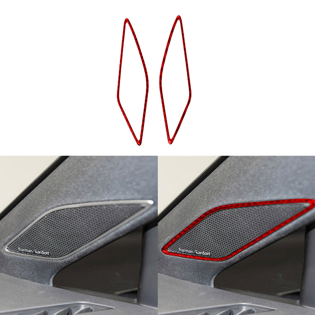 2X Red for VW for Golf 8 MK8 GTI 2021 Carbon Fiber A-Pillow Speaker Frame Cover Trim