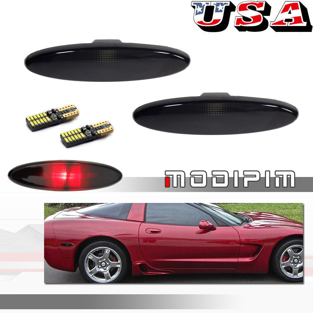 Two smoked black red LED rear marker lights for 1997-2004 for Chevrolet for Corvette C5
