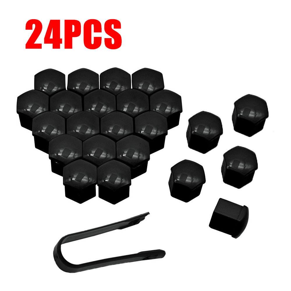 24pcs Black Car Wheel Nut Lug Cover Auto Hub Screw Caps Bolt Rims Tire Tool