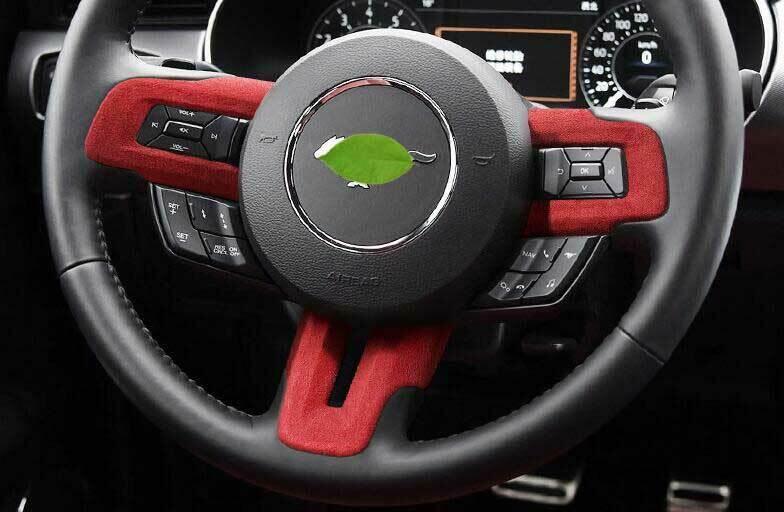 for Ford for Mustang 2015-2022 Dark Red Suede Steering Wheel Panel Cover Trim 3PCS