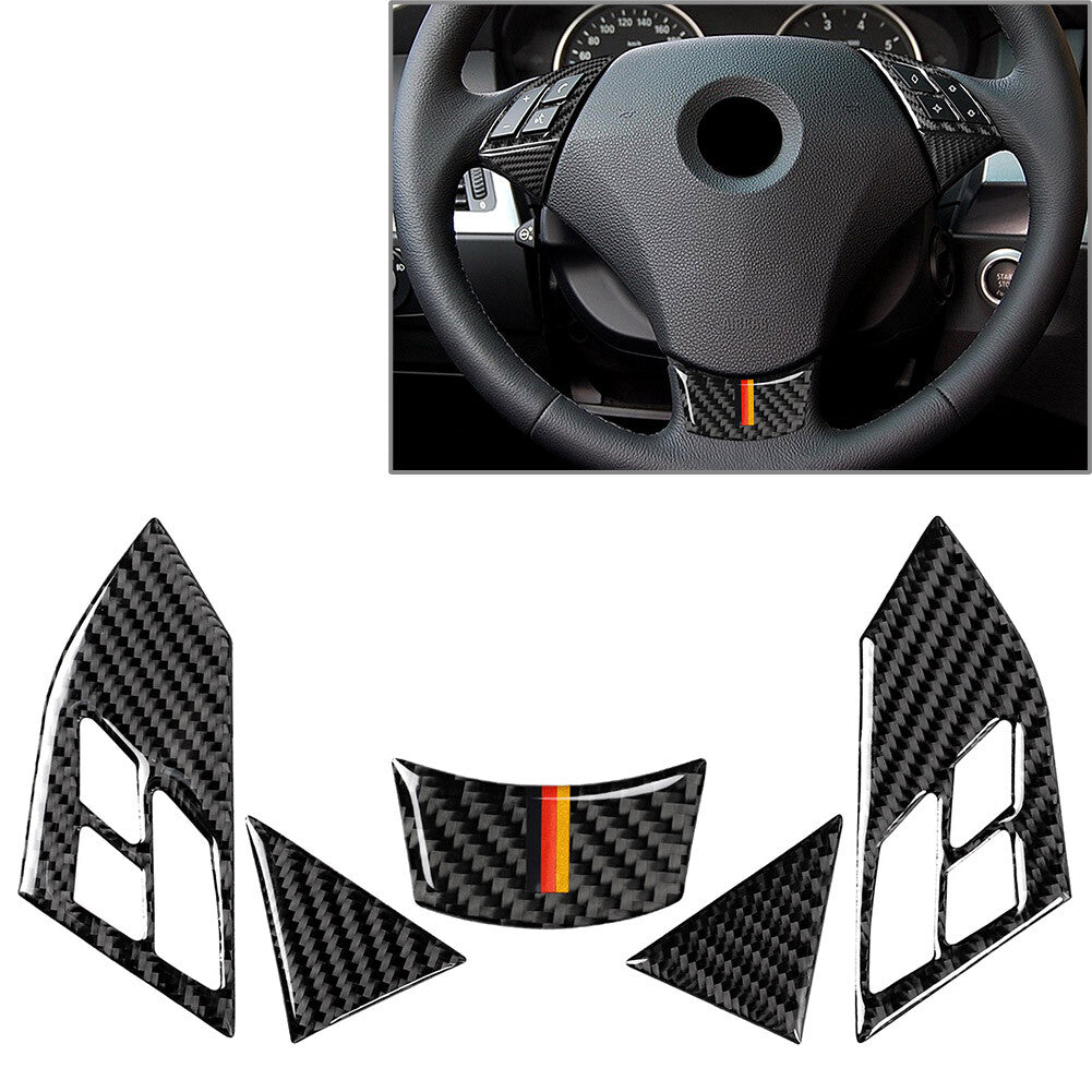 5Pcs Carbon Fiber Look Steering Wheel Cover Trim for BMW 5 Series E60 E61 03-10