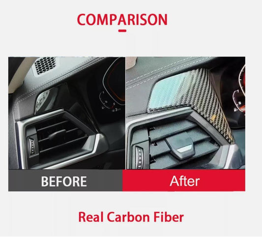 Carbon fiber trim on dashboard side AC vent covers for BMW M3 M4 G80 G82 G83 21+