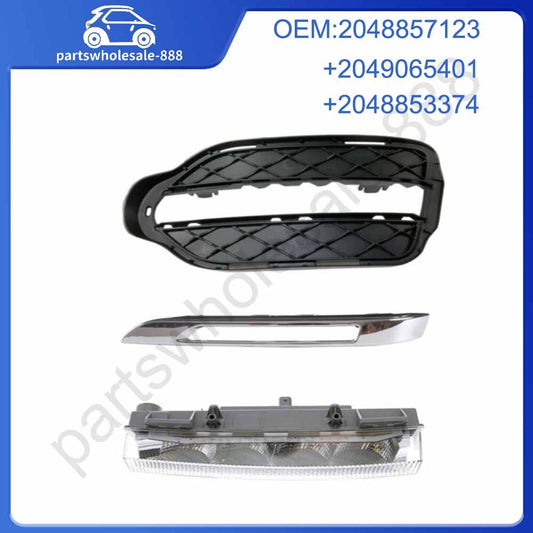 3pcs Front Left Fog Light Grille Chrome Trim Cover for Mercedes GLK-Class X204