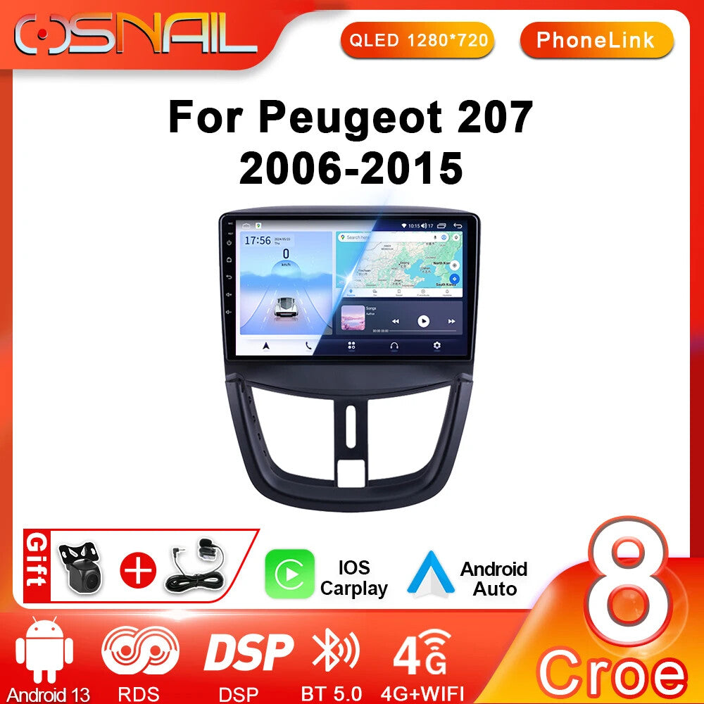 Android Auto Car Radio for Peugeot 207 207CC 2006-2015 Video Player Stereo GPS