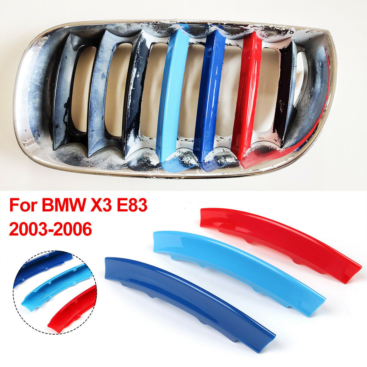 3-Color Front Center Mesh Grille Grill Strip Cover Trim for BMW X3 E83 2003-2006