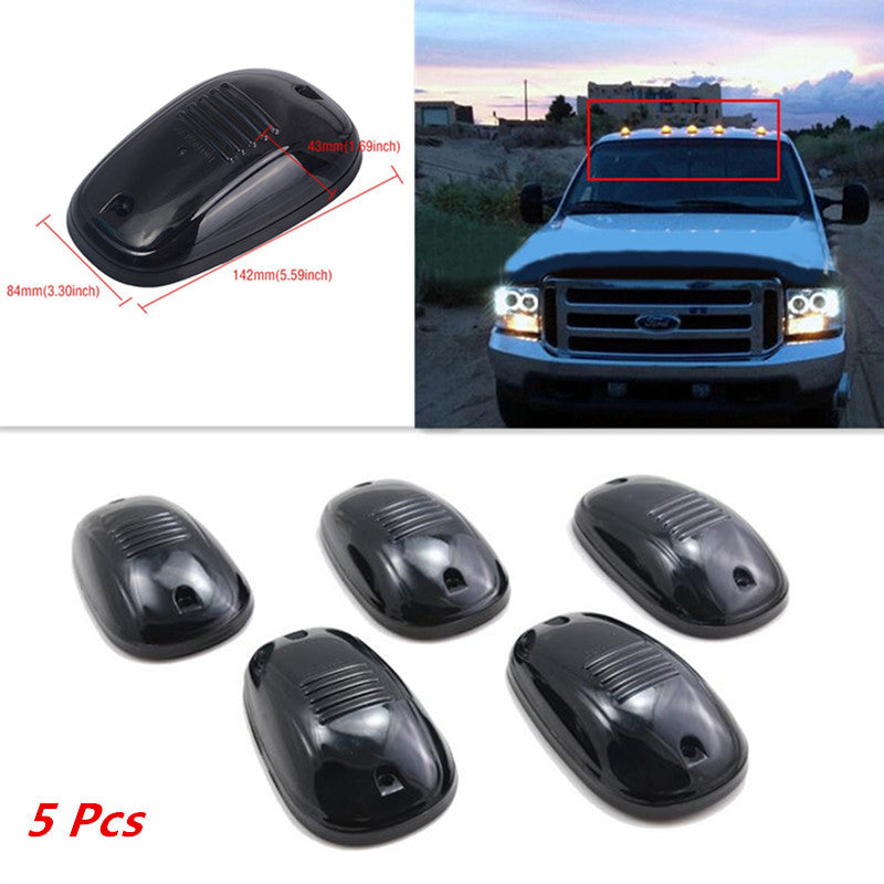 Amber LED Cab Roof Marker Running Lights 5Pc Car SUV 4x4 Black Smoked Lens Cover