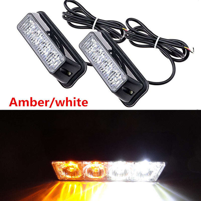 2pc Car White/Yellow Grille Strobe Light Head LED Driving Flashing Width lamp