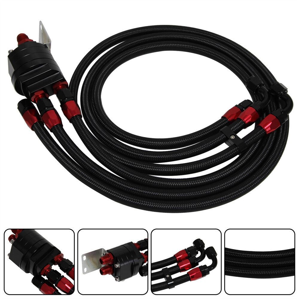 3/4 AN-8 THREAD OIL COOLER FILTER RELOCATION + 8AN NYLON BRAIDED OIL LINE KIT