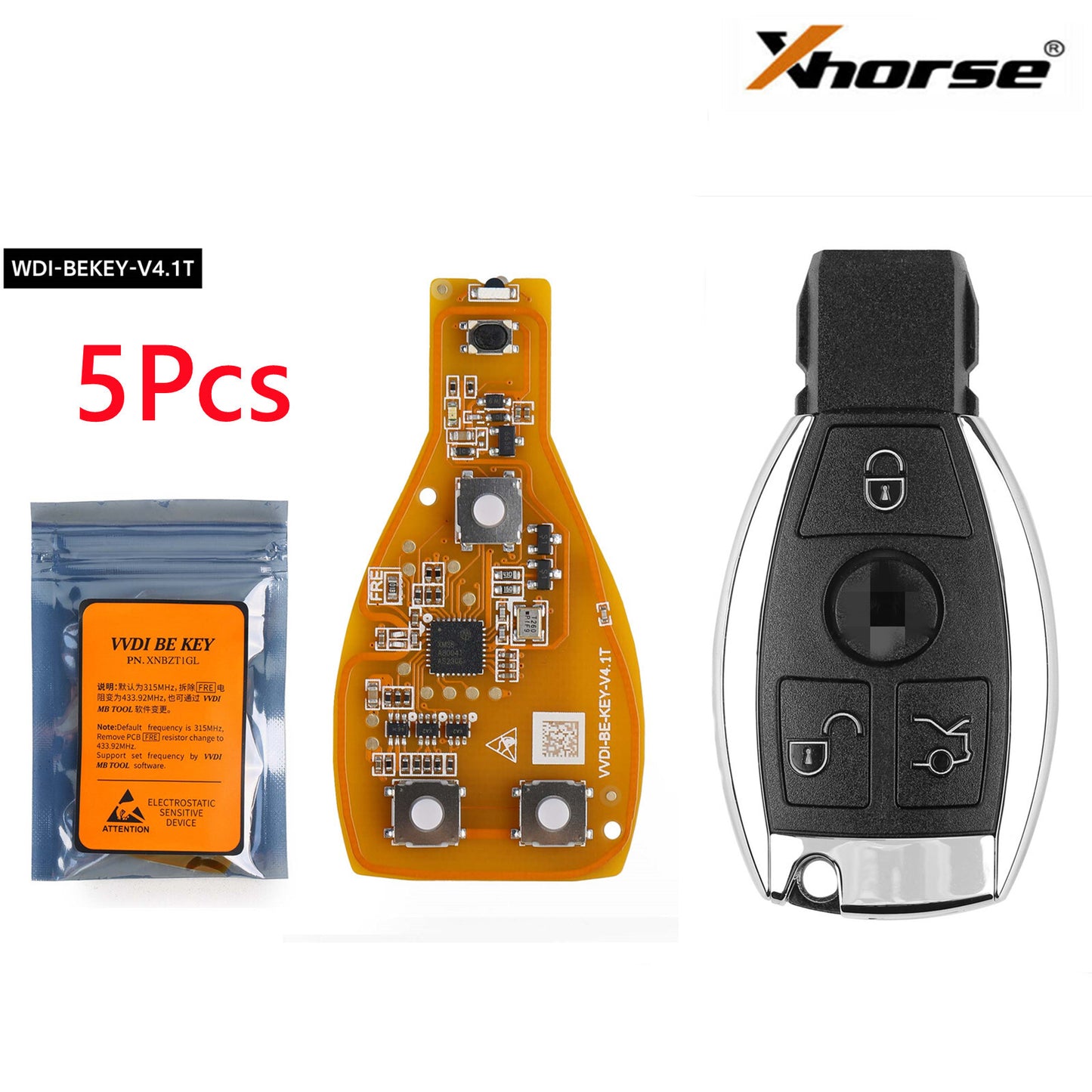 5¡Á VVDI BE Key Pro Improved Version W/ for Smart Key Shell 3 Buttons for Benz
