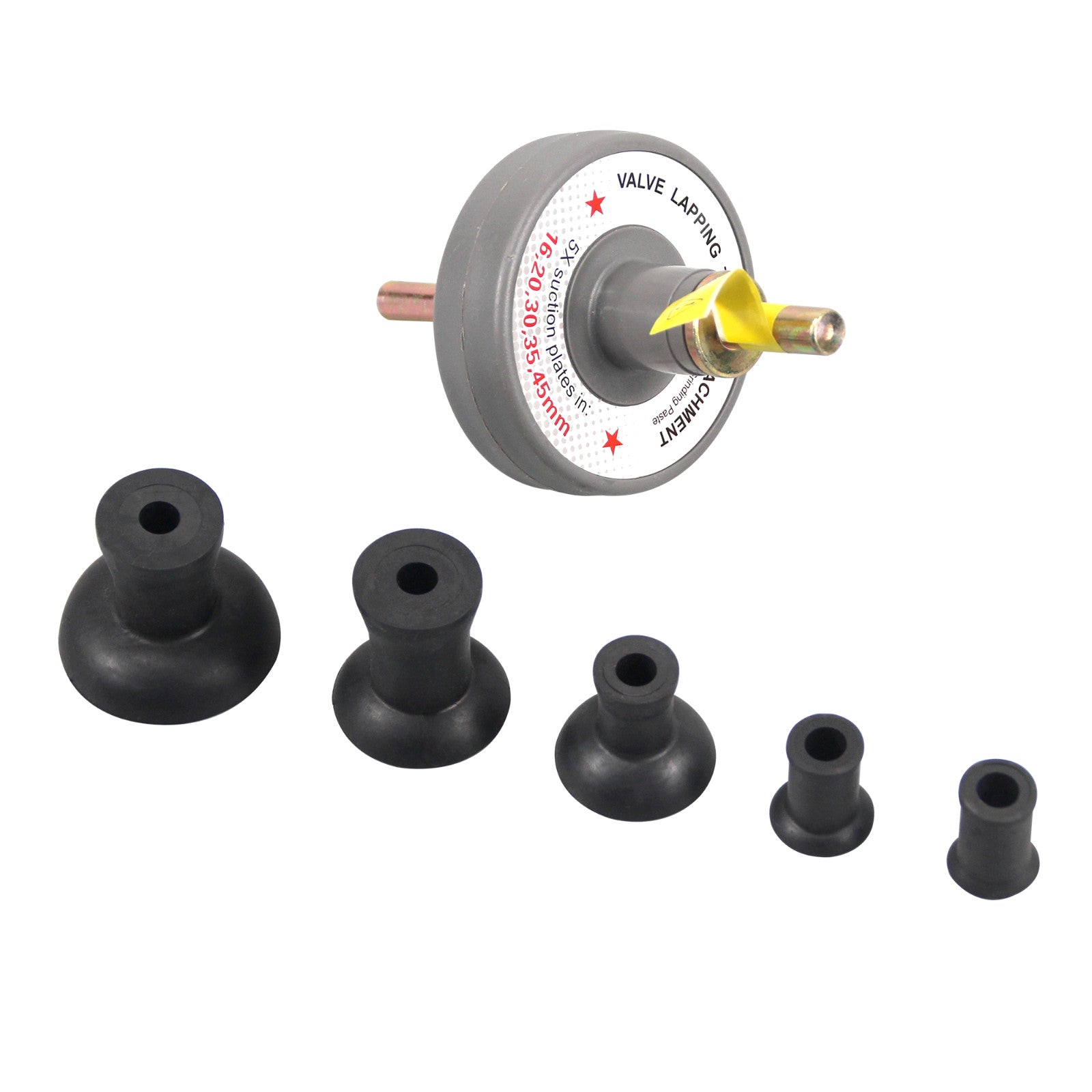 Tool holder valve grinding tool, automotive repair tool + 5 suction cups (16, 20, 30, 35, 45 mm)