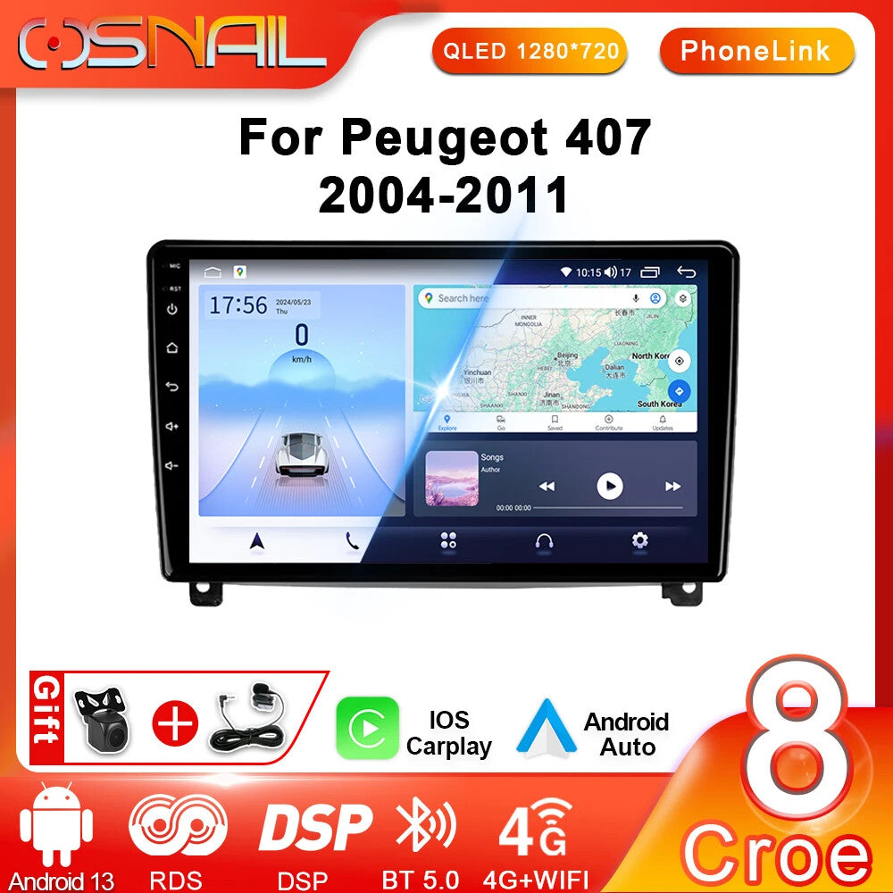 for Peugeot 407 2004-2011 Android Auto CarPlay Car Radio Screen GPS Video Player
