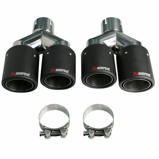 Universal Carbon Fiber Exhaust Tips Dual Pipe ID:2.5 63mm OD:3.5 89mm Y-Style