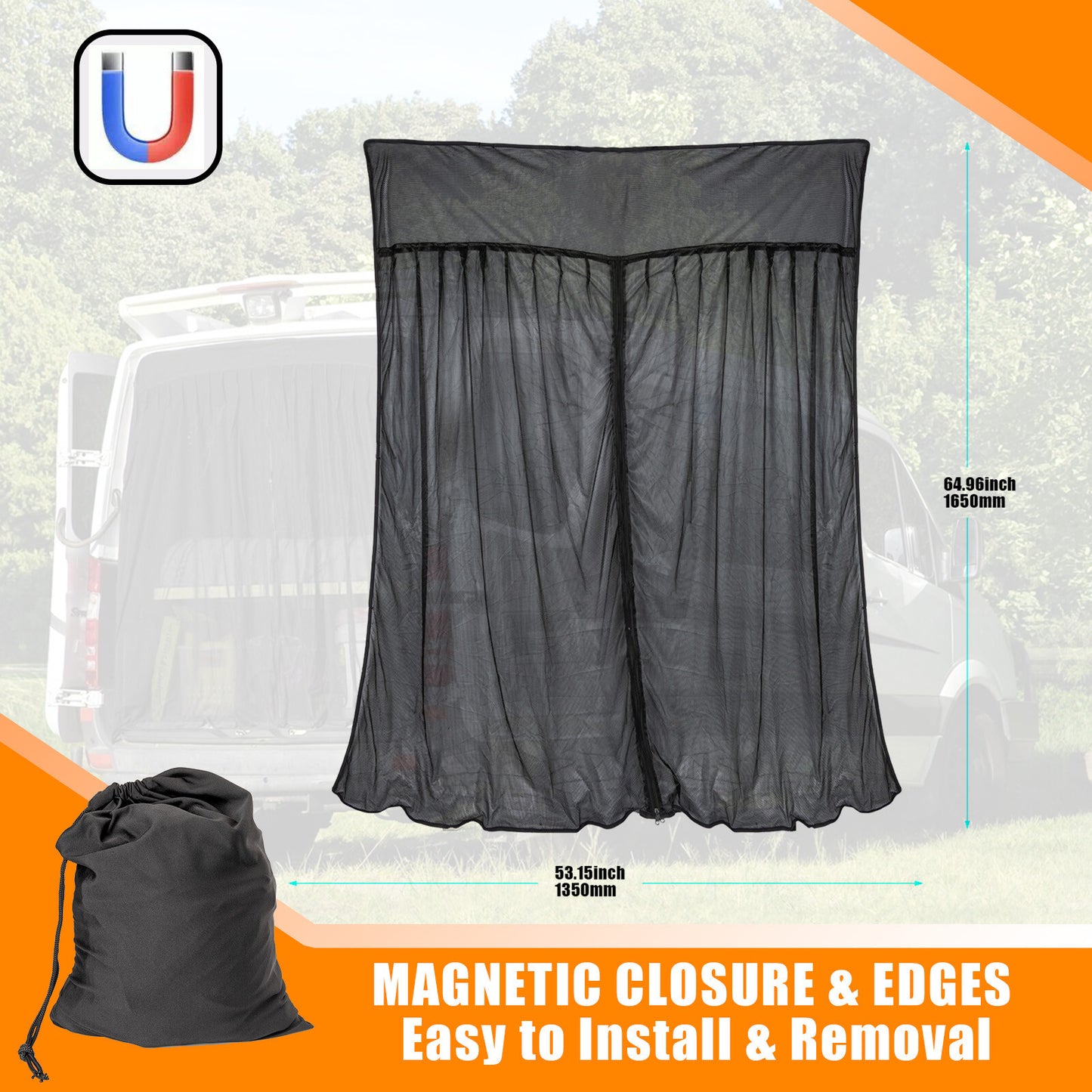 Magnetic Fly Screen Bug Mosquito Mesh For Standard Roof Camper Van Net Screen