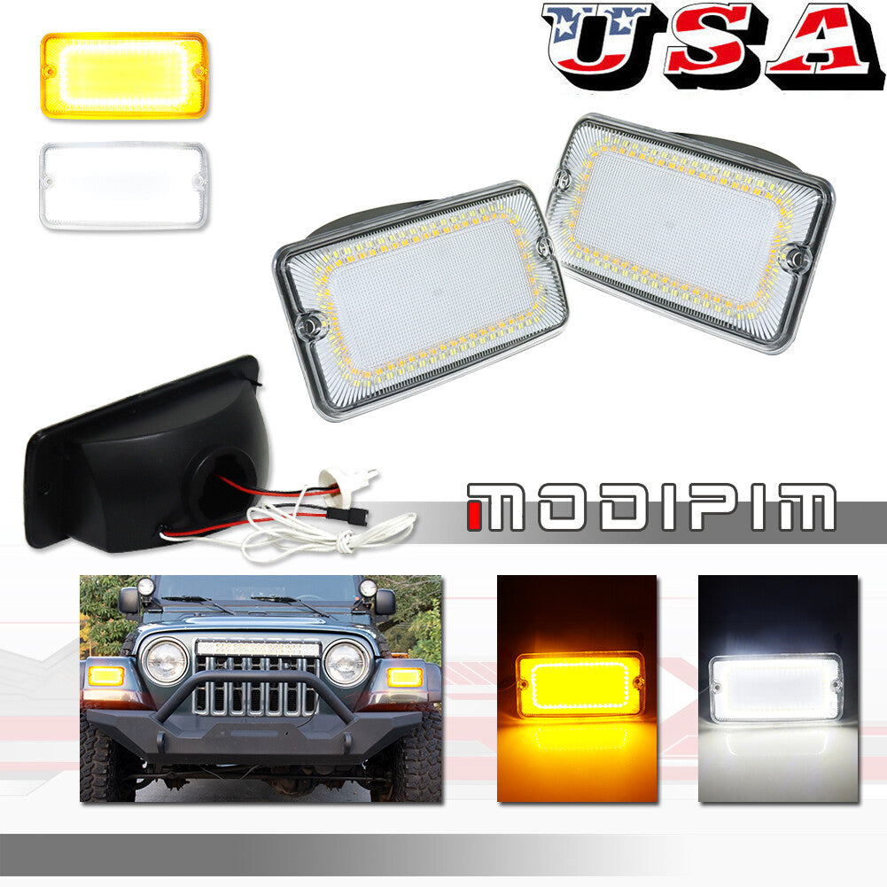 Transparent lens switch LED front DRL turn signal lights for Jeep for Wrangler TJ 97-06