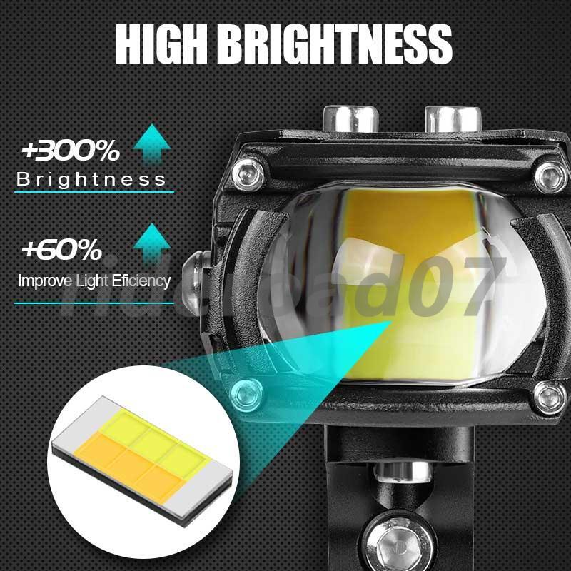 2x LED Motorcycle Spot Lights Auxiliary Headlight Driving Fog Lamp White Amber