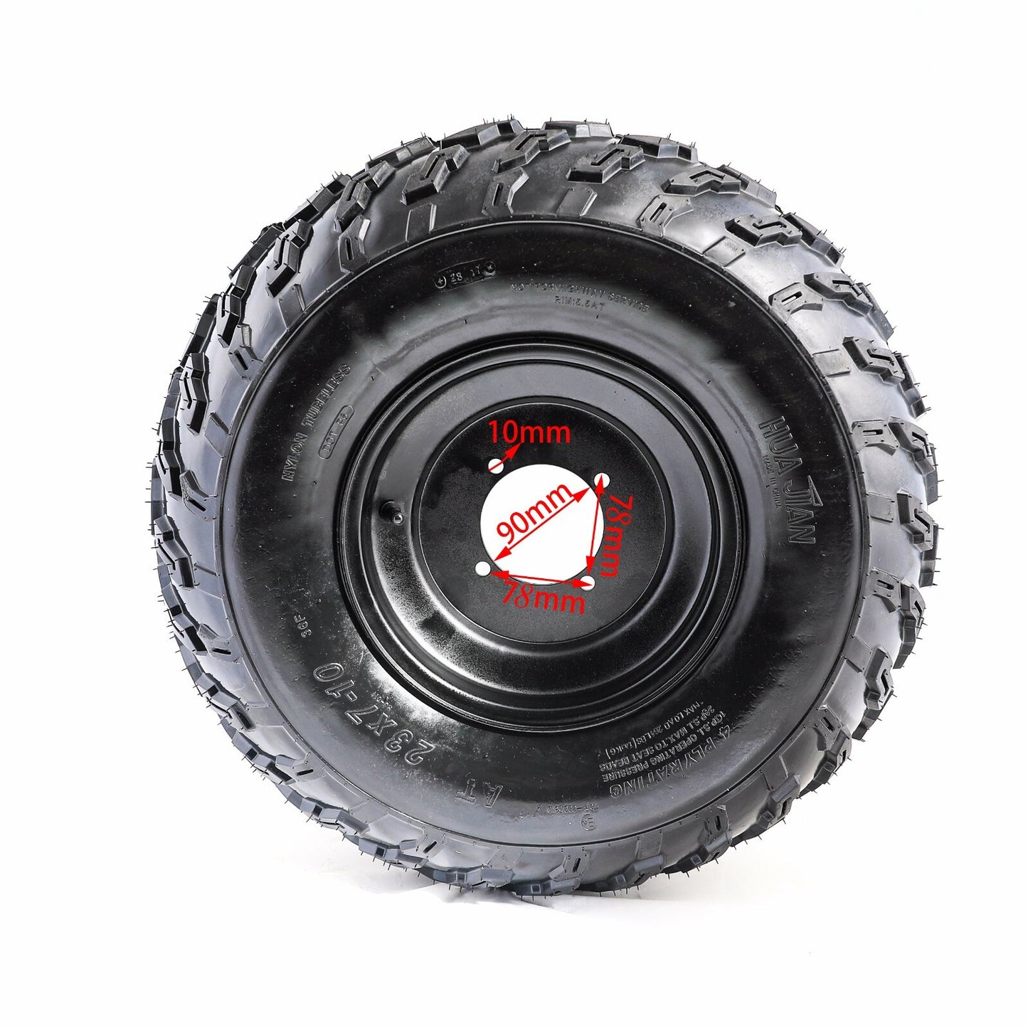 10-inch all-terrain vehicle wheels, 23x7-10 tires, 4-lug rims, main axle hubs, suitable for four-wheeled vehicles, for golf carts, and UTVs.