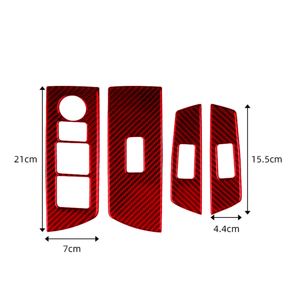 Red Carbon Fiber Interior Window Lift Panel Cover Trim for Mazda CX-9 2016-2022