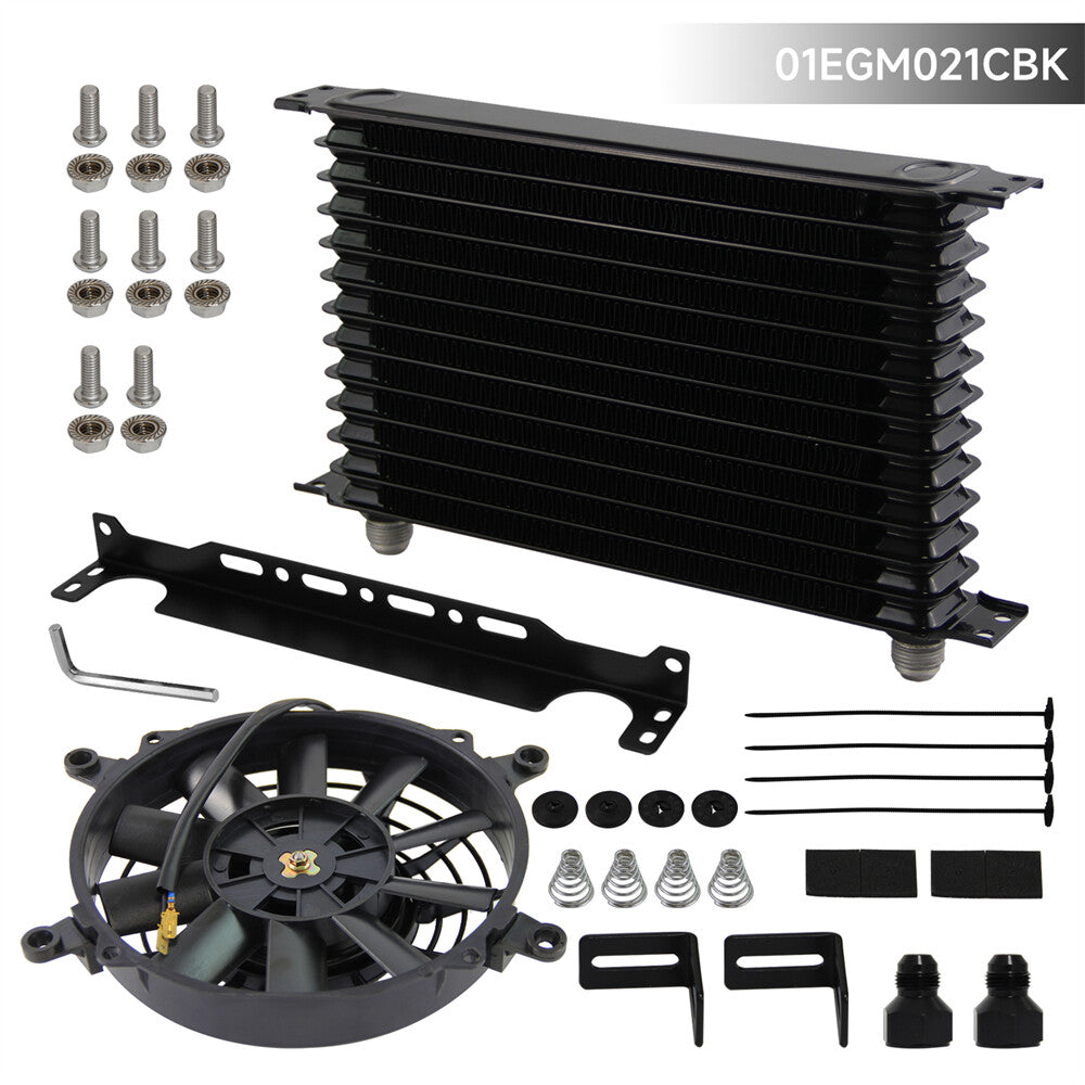 Universal 13 Row AN10 Engine Oil Cooler w/AN10 To AN8 Fittings + 7 Electric Fan
