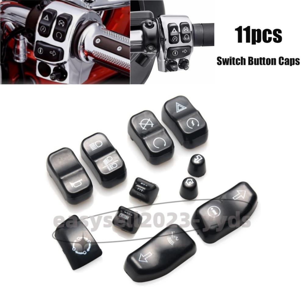11pcs Black Hand Control Button Cap Kit Switch Cover for Harley Touring 14-23