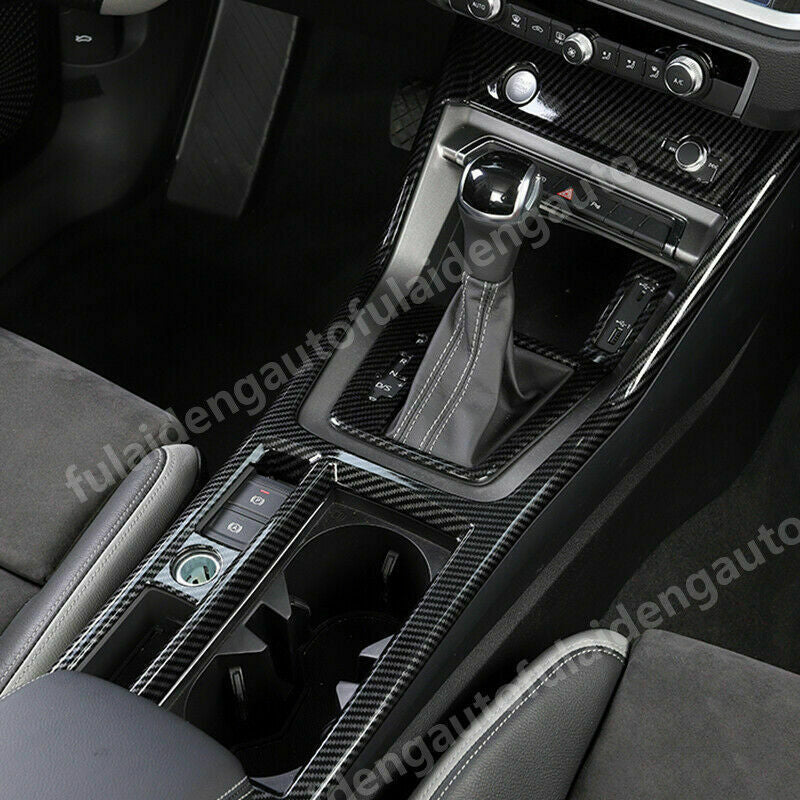 for Audi Q3 2019-2023 Carbon Gear Shift Box Panel Water Cup Holder Frame Trim