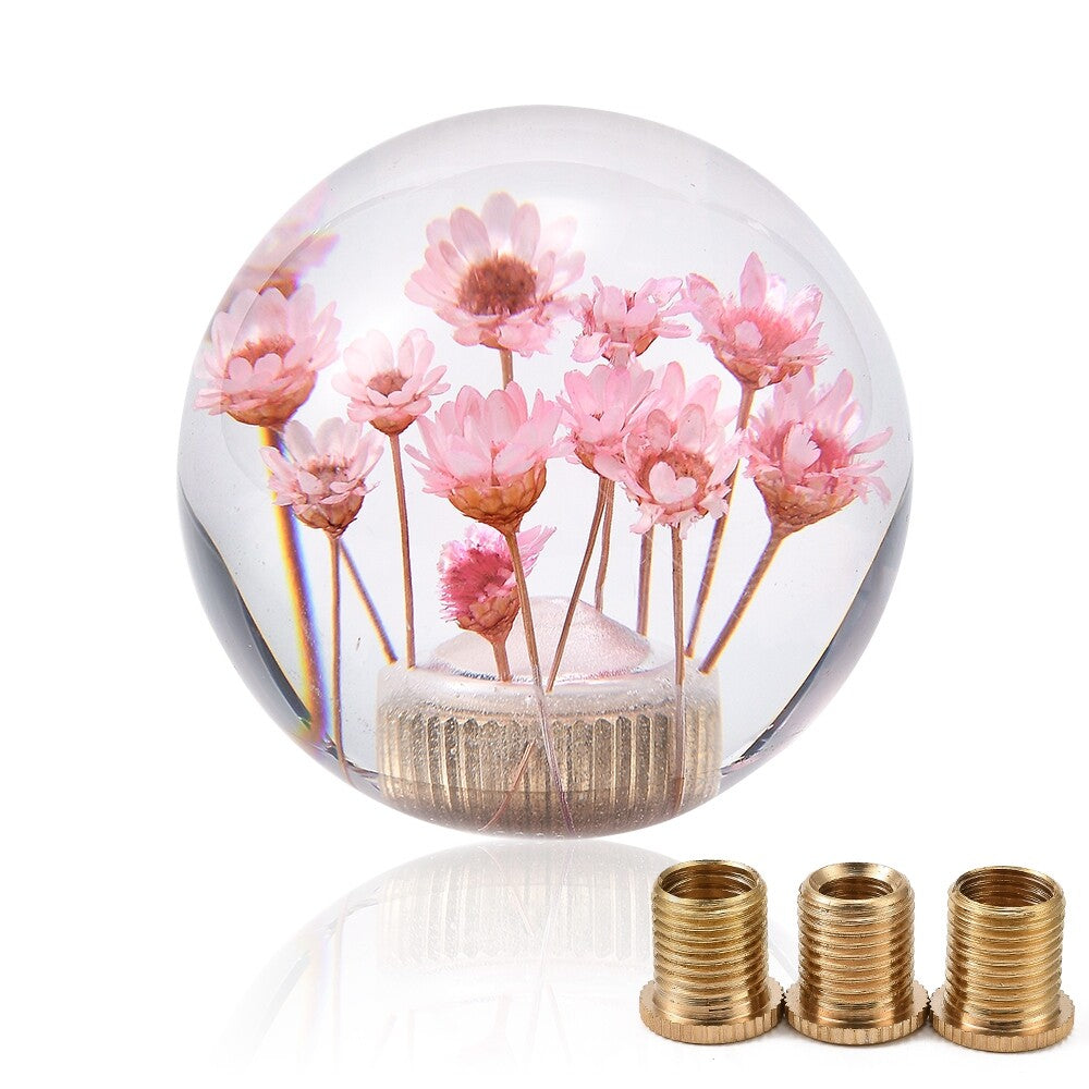 Pink Flower Car Gear Stick Shift Knob Acrylic Crystal Round Gear Shifter Stick