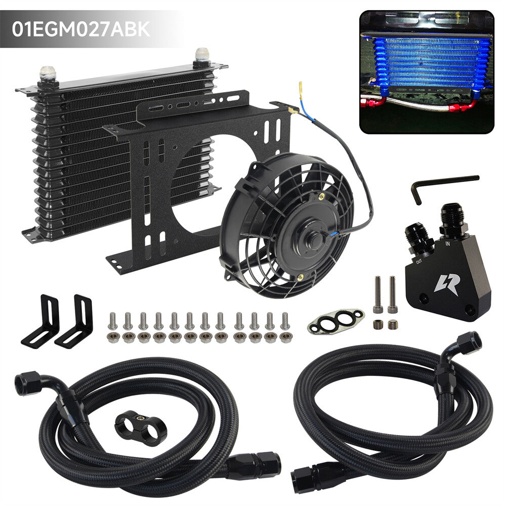 15 Row AN10 Oil Cooler Kit for Corvette C5 C6 C7 LS1 LS2 LS3 + 7 Electric Fan