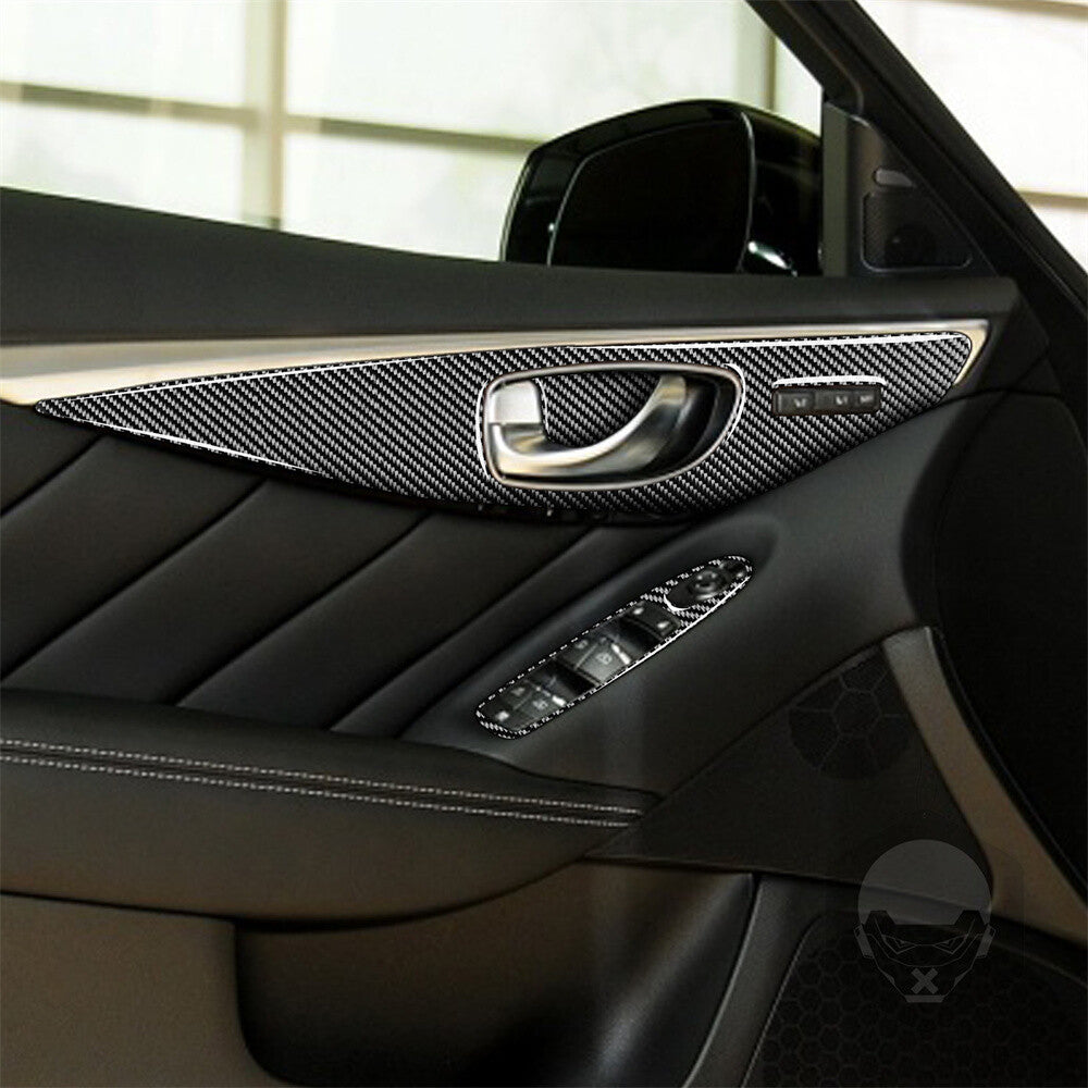 2Pcs Carbon Fiber Interior Door Panel Decorative Trim for Infiniti Q50 Q60 2014+