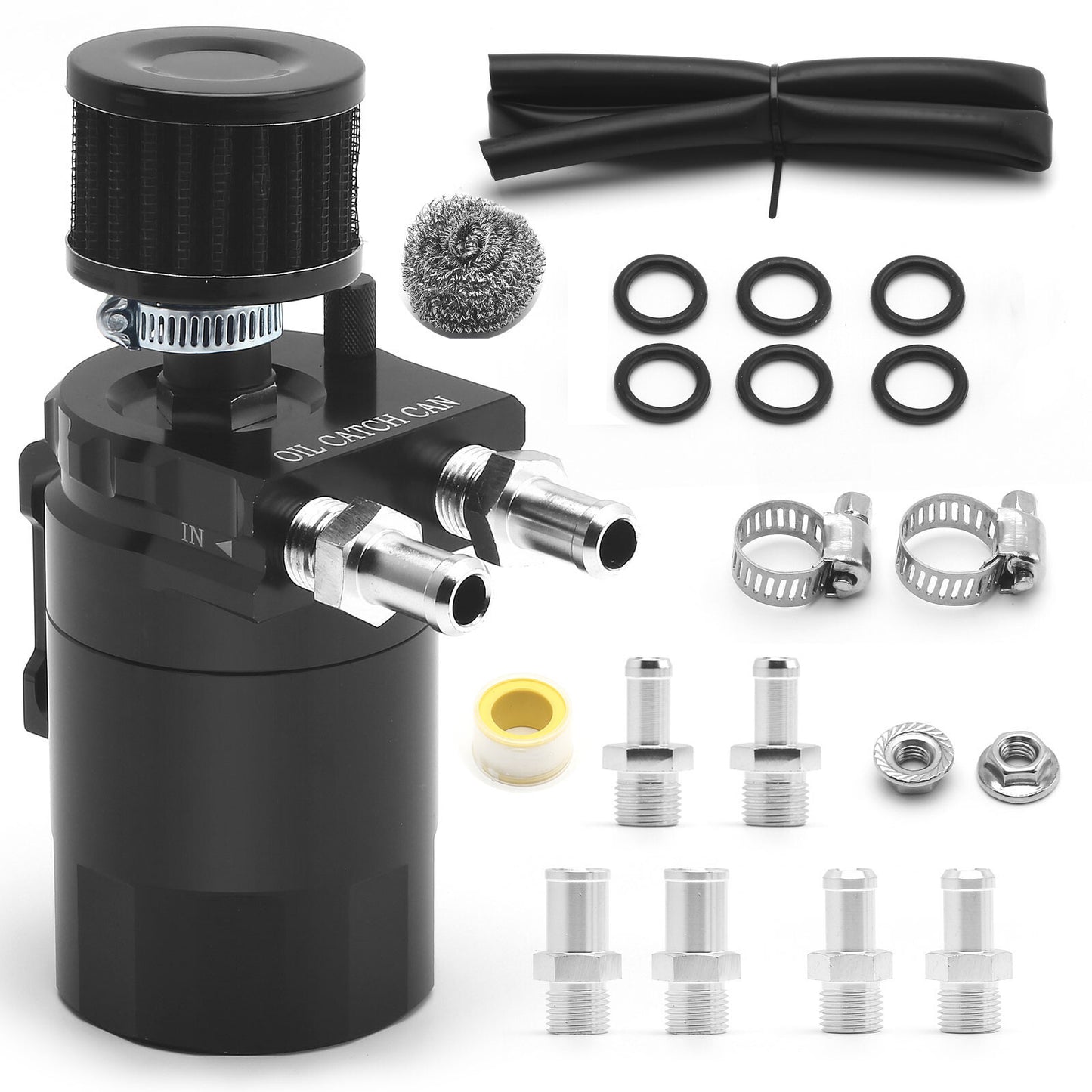 Oil Catch Can Tank Baffled Reservoir with Drain Valve Breather Filter Black