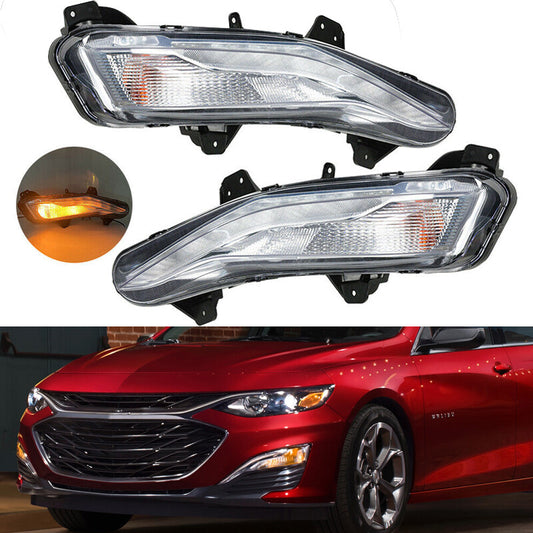 A pair of LED turn signal fog lights on the front bumper for the for Chevrolet Malibu 2019-2020.
