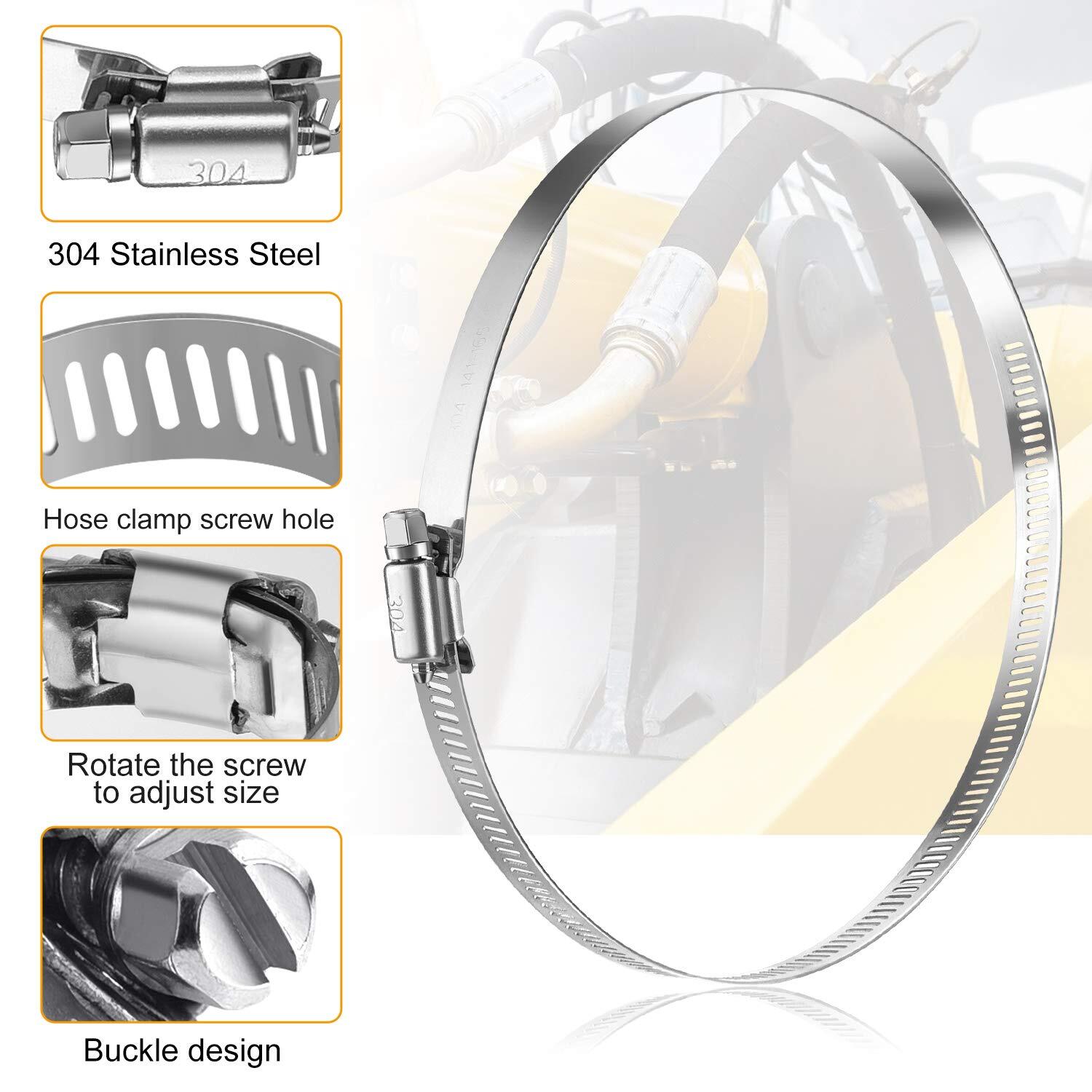 6-Piece Adjustable Hose Clamp Worm Gear Stainless Steel Clamp 8-inch