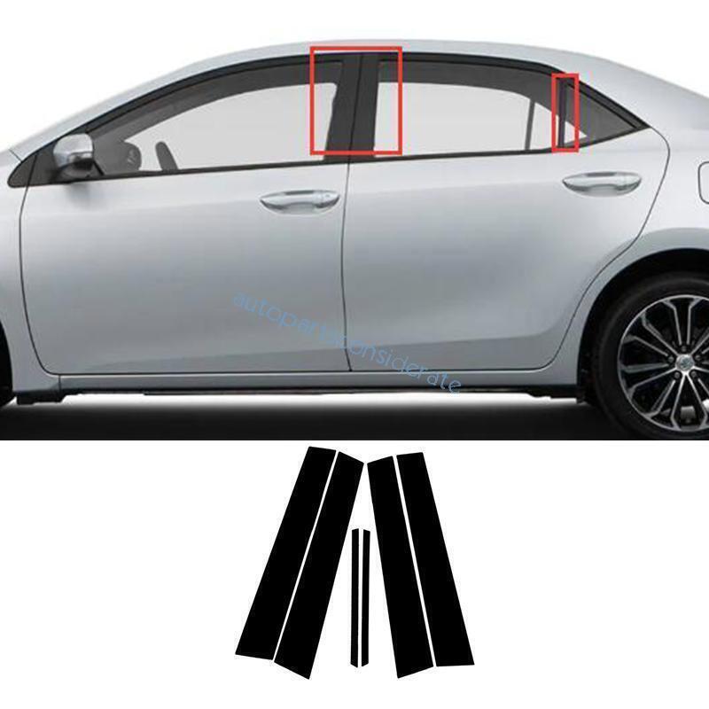 for Toyota for Corolla 14-19 Gloss PC Black Window Center Post Pillar Cover Trims 6P