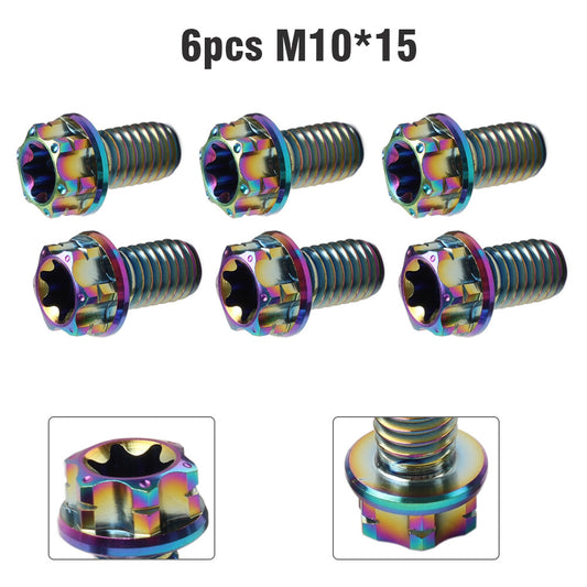 6pcs Bolts Torx Head Flange Screws M10x15mm Rainbow For Motorcycle Bike