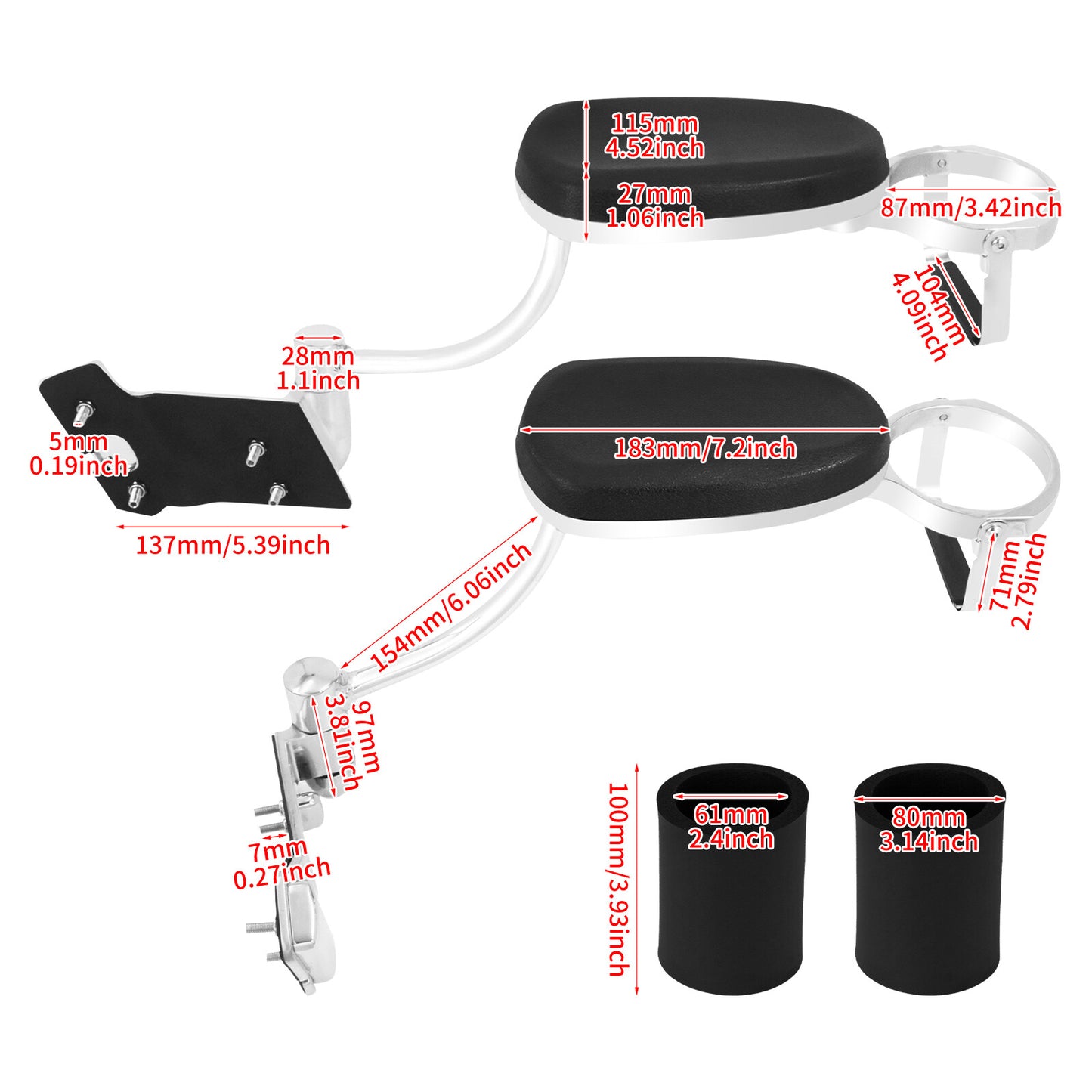 Rear Adjustable Passenger Armrests with Cup Holder Fits Fot for Honda GL1800 2001-17