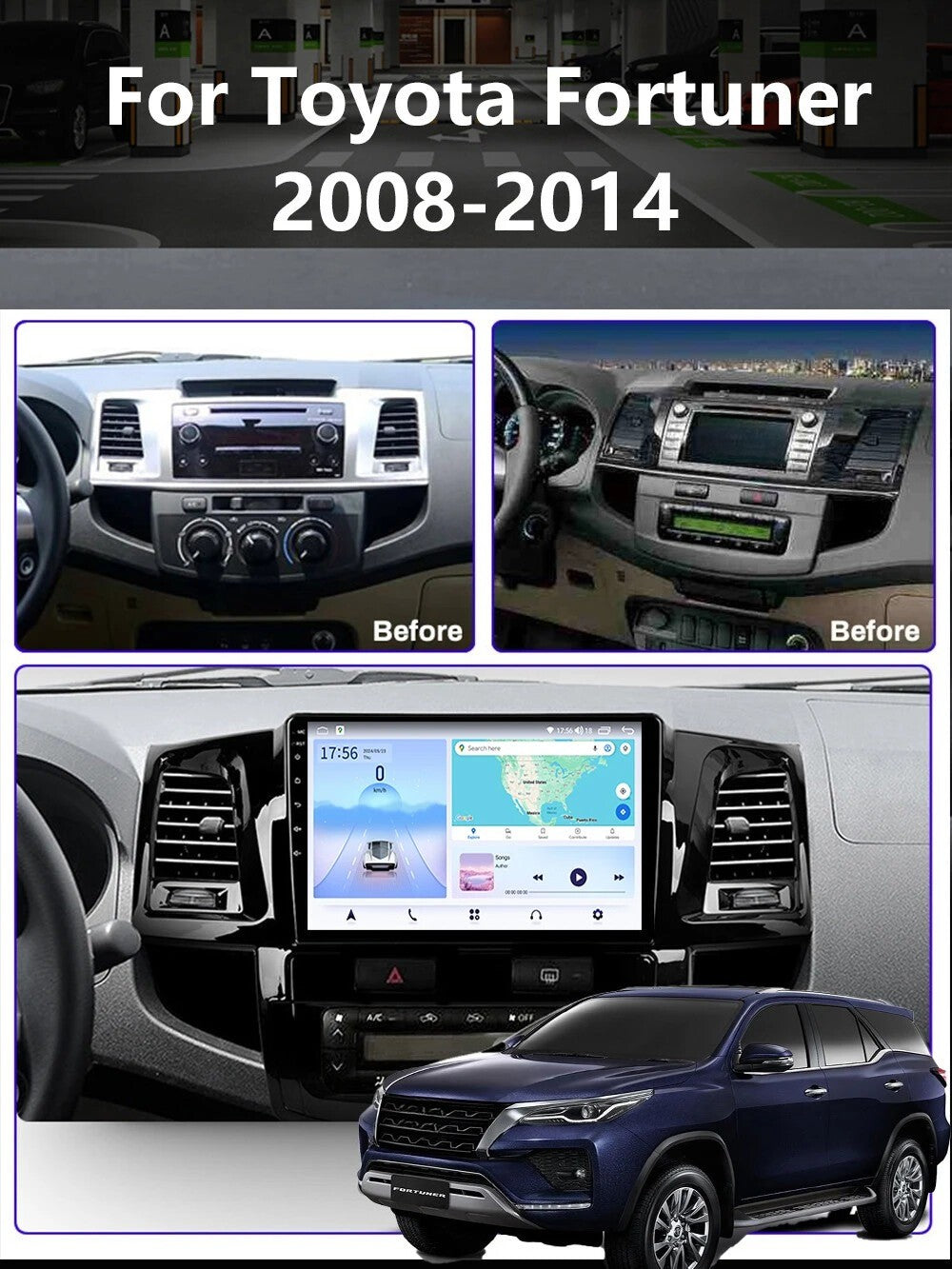 for Toyota Fortuner Hilux Car Radio Head Unit Player Multimedia GPS Navigation