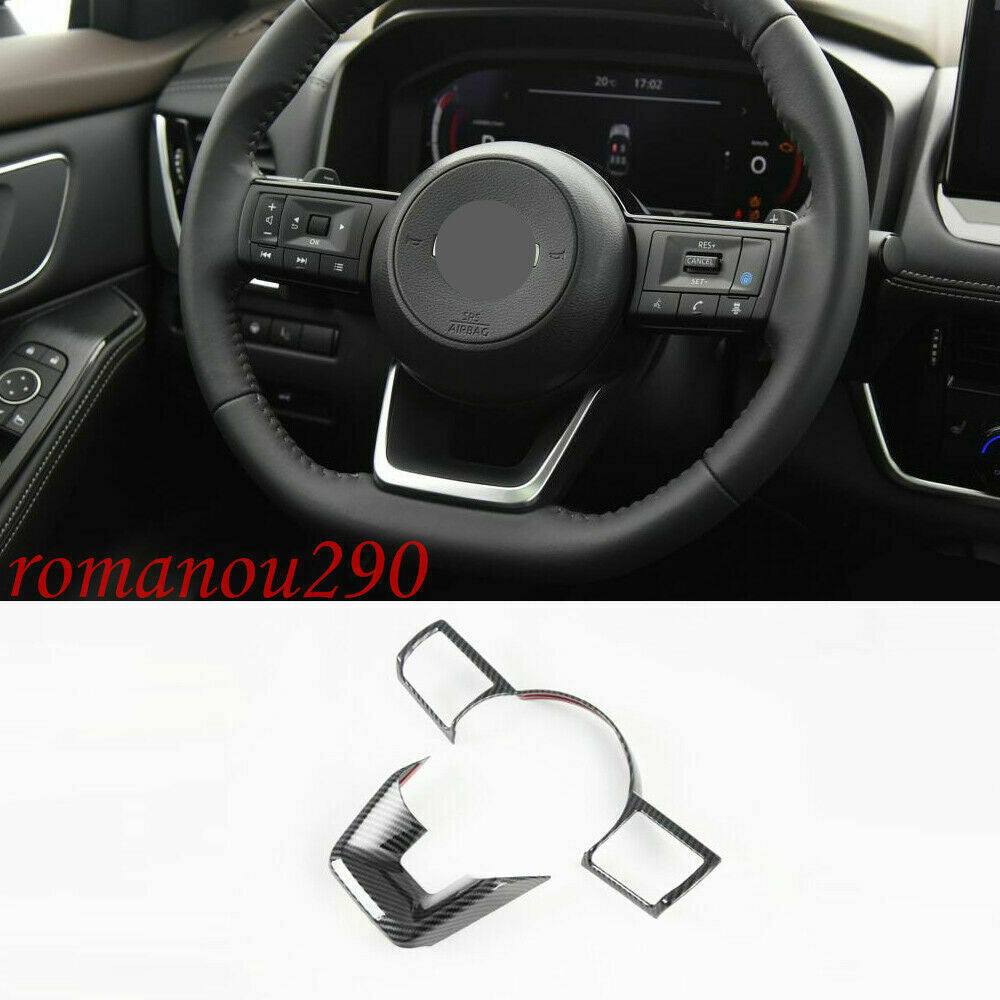 for Nissan Rogue 2021-2023 Carbon Fiber ABS Steering Wheel Decor Frame Trims 2P