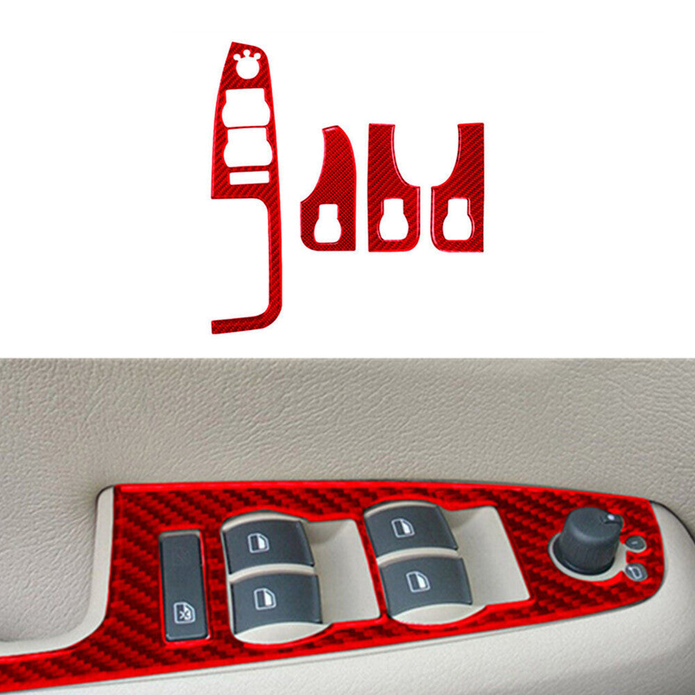 4x red carbon fiber car window control trim for Audi A4 S4 2005-2008