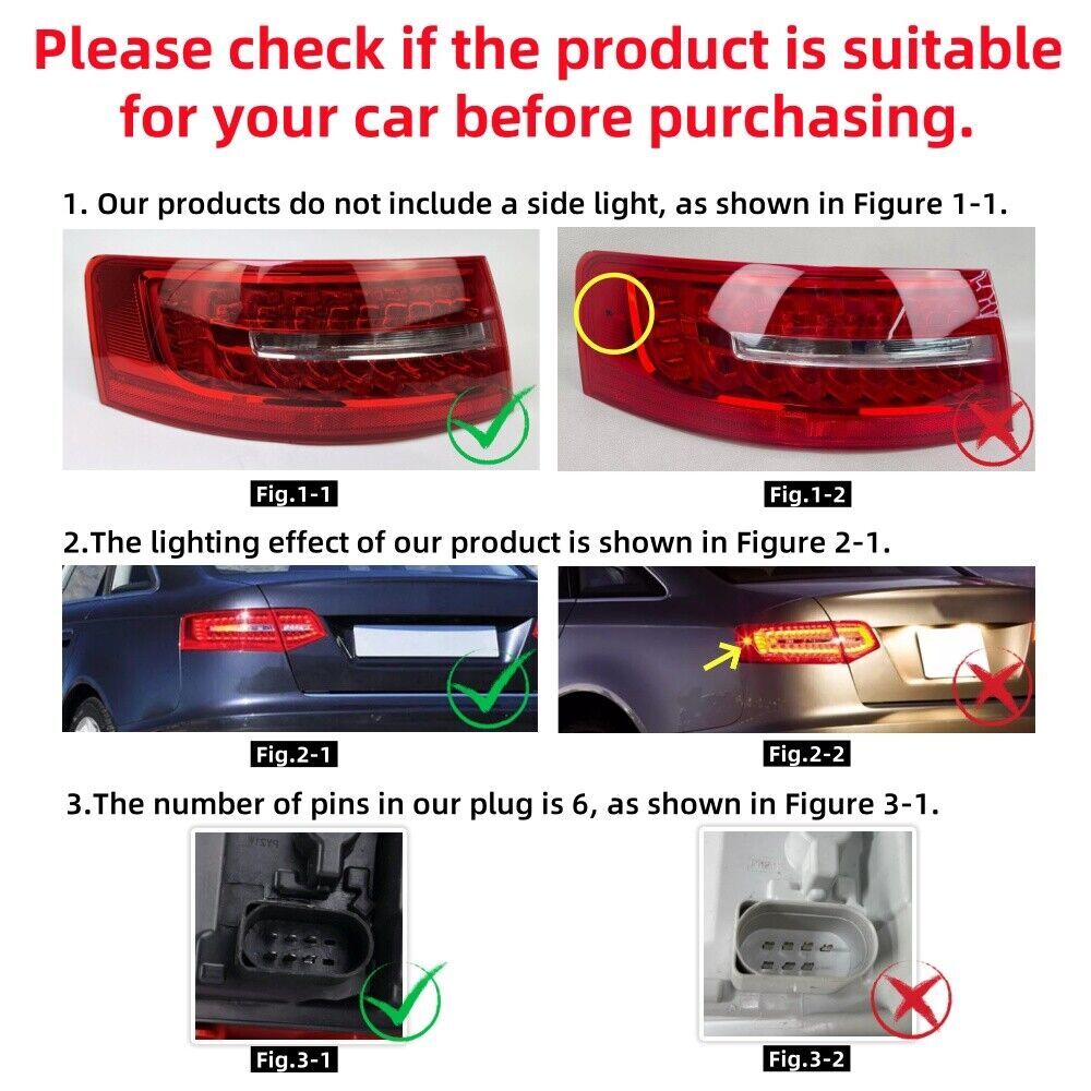 LeftRight Side Tail Lights for Audi A6 C6 S6 Quattro RS6 Saloon Sedan 2009-2011