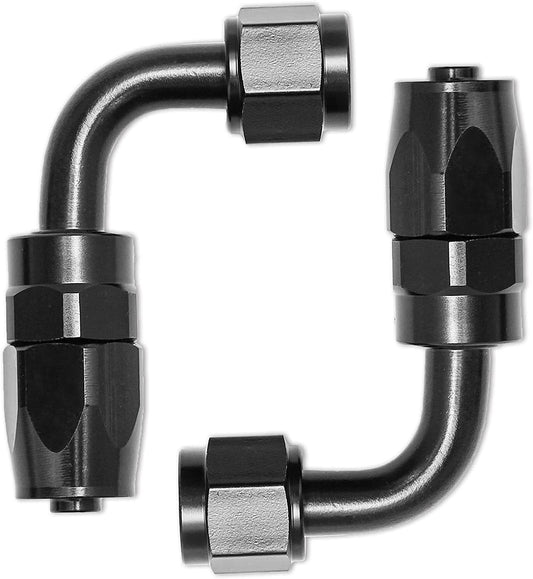 2-Pack Black Aluminum 6AN 8AN 10AN 90-Degree Rotating Automotive Fuel Hose Connectors