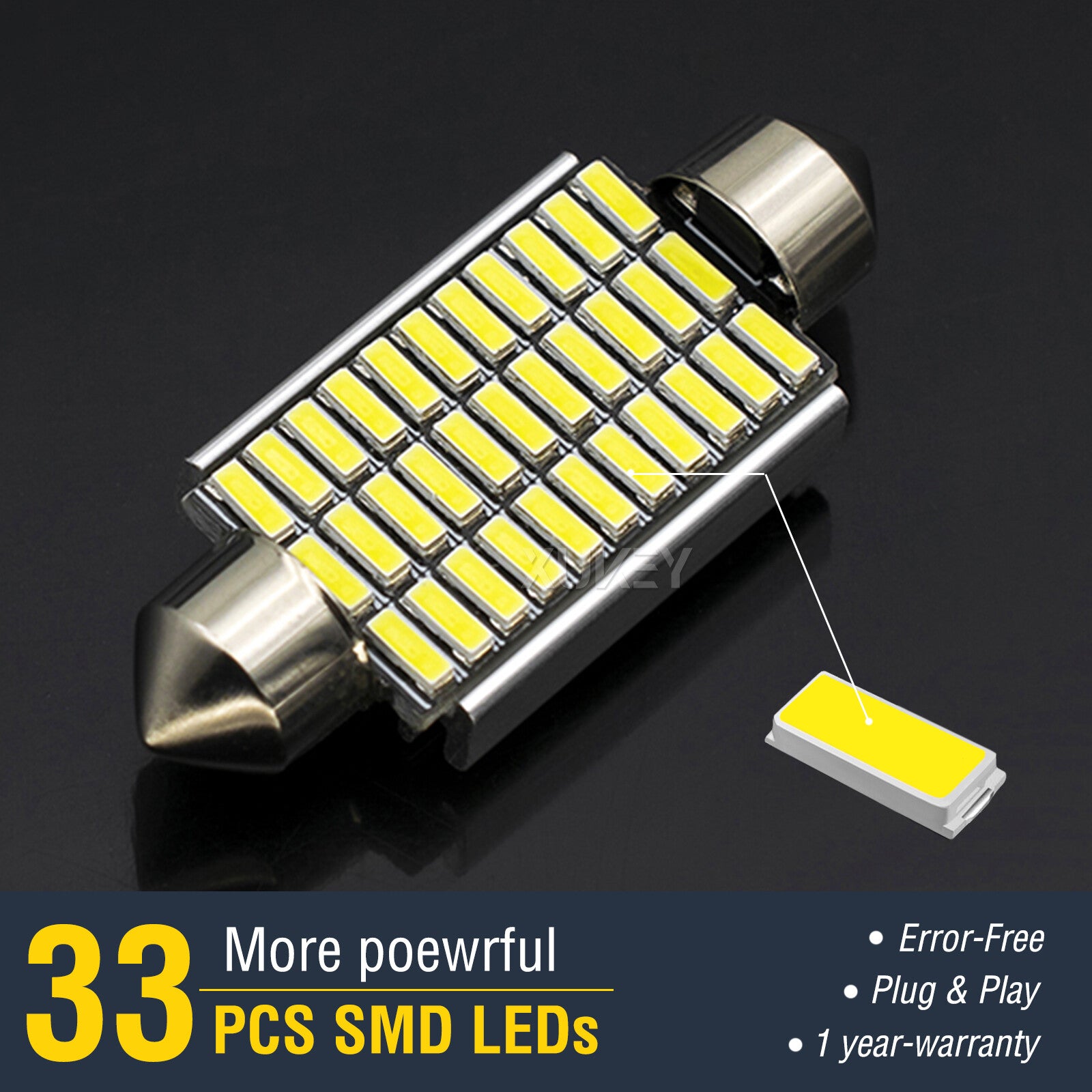 2X White 41MM Festoon LED Interior Car Light License Lights bulb 40MM 42MM