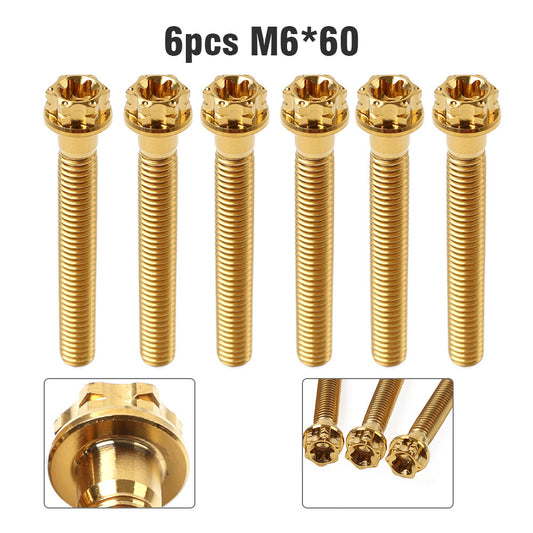 6pcs Bolts Torx Head Flange Screws M6x60mm Gold For Motorcycle Bike