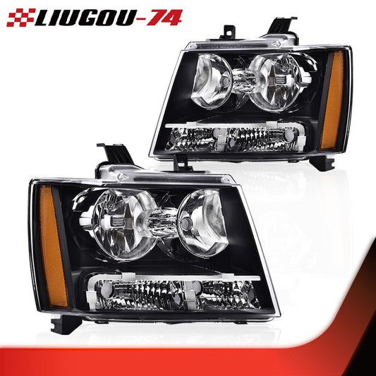 A pair of amber-colored corner black headlights are suitable for the 07-14 for Chevrolet Avalanche Tahoe Suburban.