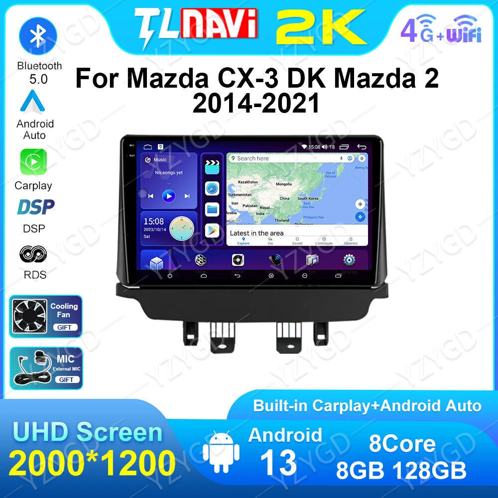 for Mazda CX3 for Mazda 2 DK 2014-2021 Android CarPlay Car Radio GPS Player Screen
