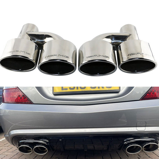 Pair Engraved AMG Oval Dual Exhaust Tips for Mercedes-Benz C-class Universal