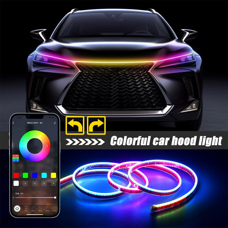 RGB LED Car DRL Hood Light Strip Engine Cover Daytime Running Light APP Control