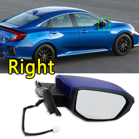 Blue replacement part for manual folding right-side mirror for Honda for Civic 2016, 2017, and 2018-21
