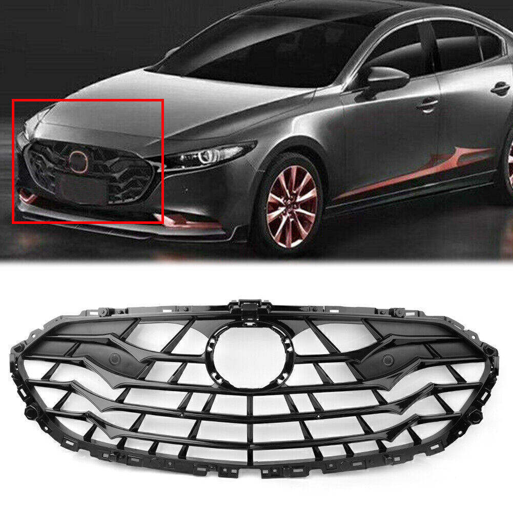 Front Bumper Grille Radiator Grill Fit for 2019 2020 for Mazda 3 AXELA Glossy Black