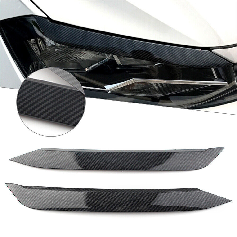 for VW Polo 2019+ Carbon Look Headlight Eyebrow Eyelid Molding Trim Lid Cover
